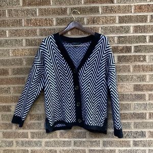 Ann Taylor Black and White Striped Cardigan